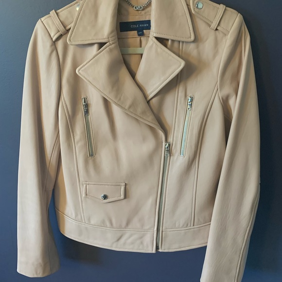 Cole Haan Blush Leather Moto Jacket - Picture 3 of 7
